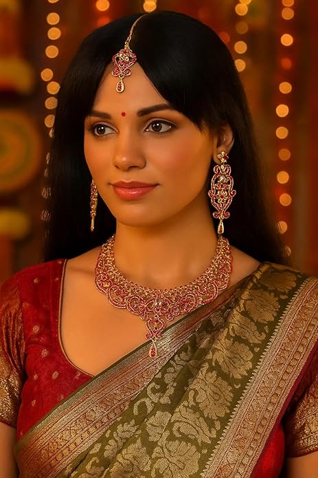Touchstone Indian jewelry set for women bollywood gold jewellery wedding outfits necklace sets earrings bridal maang tikka fancy costume girls big desi accessories rhinestone in gold or silver tone