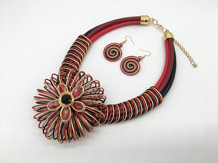 Statement African Necklace For Women African Jewelry Costume Earring Sets Tribal Fashion Colorful Big Rhinestone Crystal Pendent Collar Choker Bold Chunky Bib Handmade