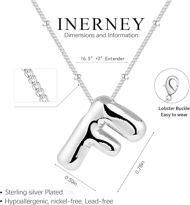 Inerney Valentines Day Gifts Gold Bubble Letter Necklace Initial Necklaces for Women, Chunky 14K Plated Balloon Initials, Trendy Charm Non Tarnish Custom Name Pendant Jewelry Gifts for Mom