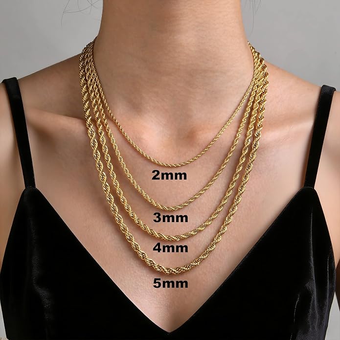 Fashion Necklace, White Gold and 18K Gold Plated Necklaces, Snake Chain, Rope Chain.Best Gift for Woman(16-18in)