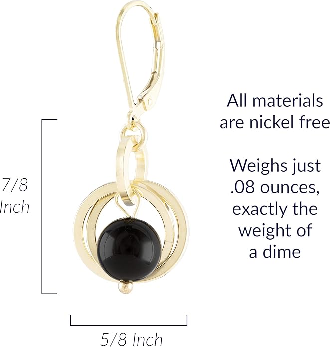 Dainty Short Real Black Onyx Gemstone Minimalist Dangle Earrings with 14k Yellow Gold-filled Circles Classic Designer Jewelry Jewelry Gift for Her (Leverback)