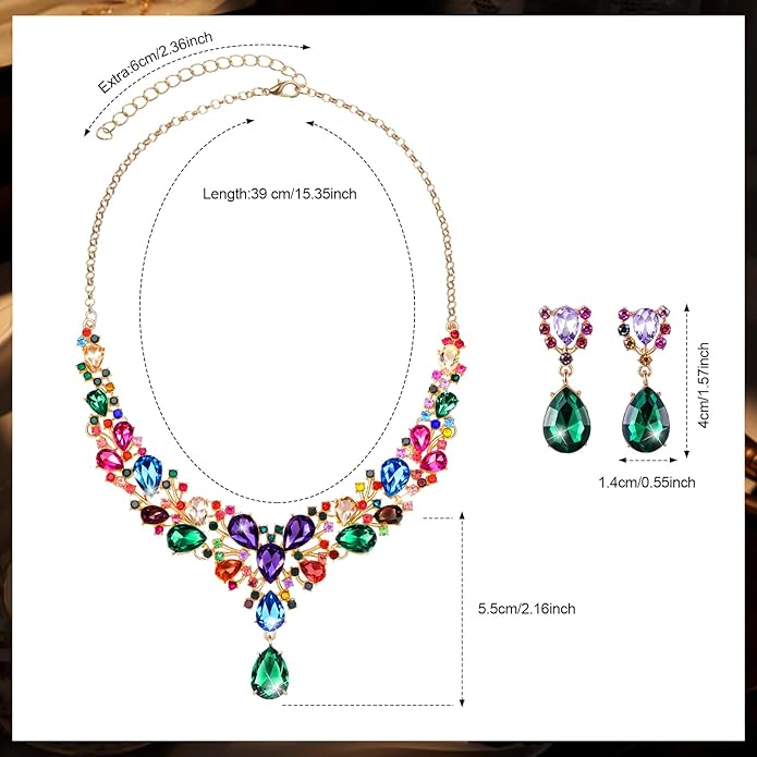 Hicarer Bridal Teardrop Cluster Crystal Jewelry Set for Women Necklace Earrings Wedding