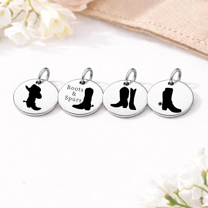SM Design Western Charm Set of 4 – Stainless Steel Western Charms for Bracelets & Necklaces – Cowgirl, Ranch & Country Style Jewelry Charms – Western Gift for Women & Moms