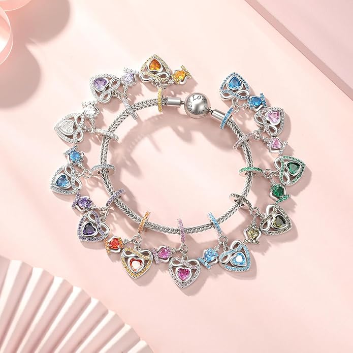 Birthstone Charms for Pandora Charms Bracelets - 925 Sterling Silver Infinity Heart Dangle Charm fit Bracelet and Necklace Birthday Jewelry Gifts For Women