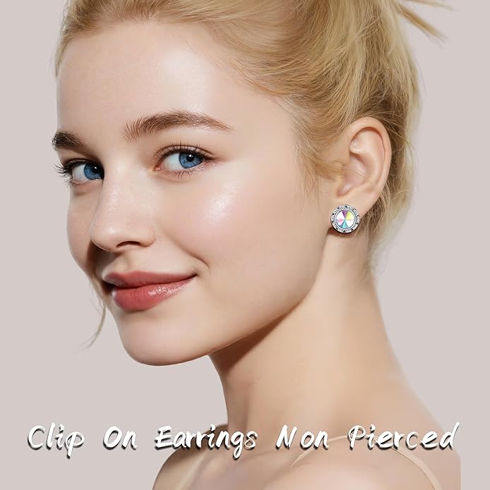 Clip on Dance Earrings for Women Crystal Halo Rhinestone Earrings for Competitions Performance Stage Wedding Party