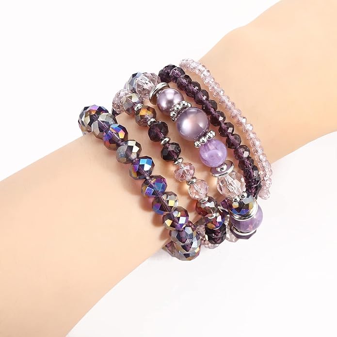 Noessla Beaded Boho Stretch Bracelet Colorful Stackable Crystal Beads Bracelets Trendy Costume Jewelry Mothers Day Gifts for Women