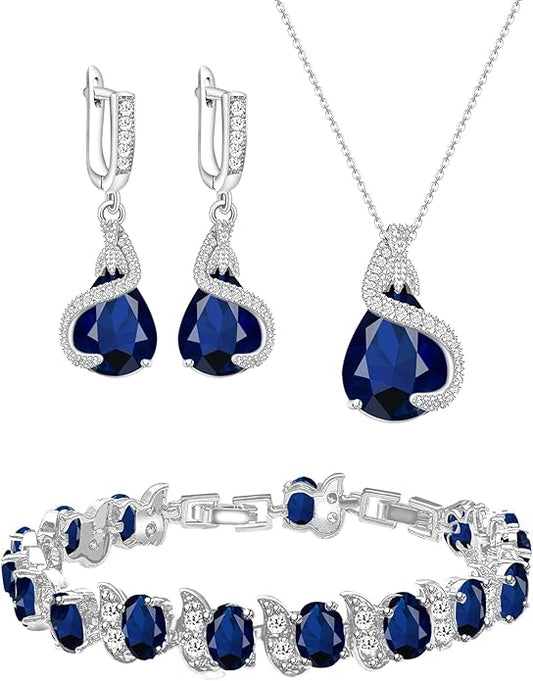 GZWHD Jewelry Set for Women Water Drop Cubic Zirconia Artificial Crystal Earrings Pendant Necklace Open Ring Tennis Bracelet Wedding Anniversary Birthday Engagement Gift for Bridesmaid Wife Girlfriend Friend