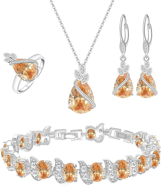 GZWHD Jewelry Set for Women CZ Earrings Necklace Ring Bracelet Set Prom Party Wedding Jewelry Gift for Mother Friend Wife