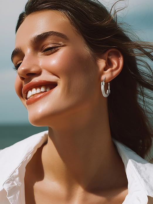 KeyStyle Mesh Hoop Earrings for Women, Stainless Steel Gold Hoops Earring Lightweight Loops, 2MM Thick Hypoallergenic Circle Endless Hollow Hoop 20mm-80mm