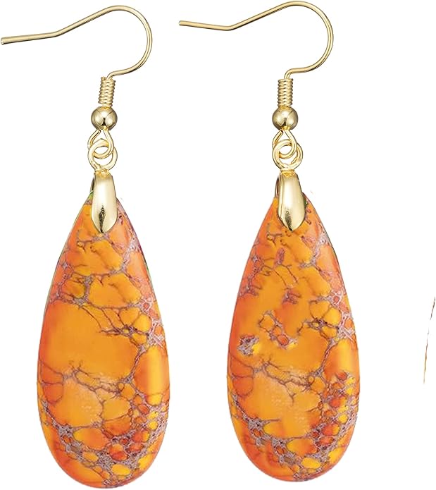 Boho Women Natural Stone Earrings Unique Healing Imperial Jasper Gemstone Energy Hypoallergenic Lightweight Dangle Drop Earrings Multiple Styles Earrings Jewelry for Birthday Party Gift