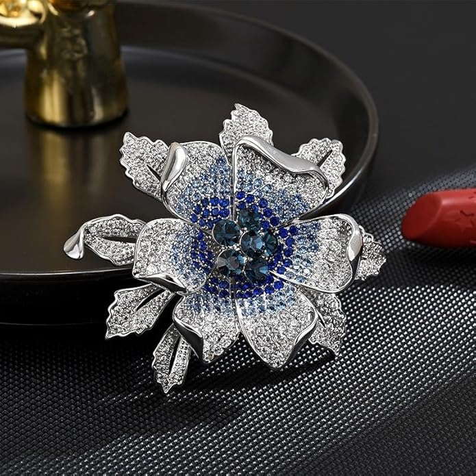 Rhinestone Flower Brooch Austrian Crystal Flower Pin 18k Gold Plated Floral Brooch Lapel Pin Jewelry Mother's Day Birthday Gifts for Mom Wife