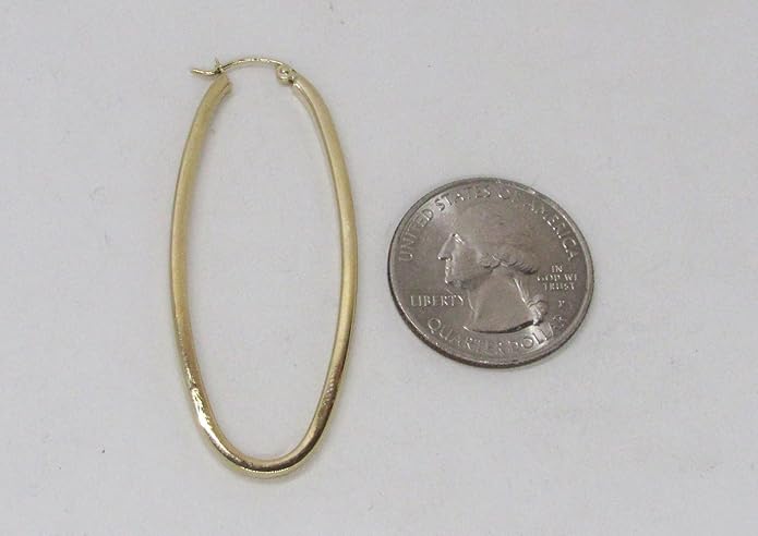 14K Gold Oval Hoop Earrings, (31-52mm) (2mm Tube)