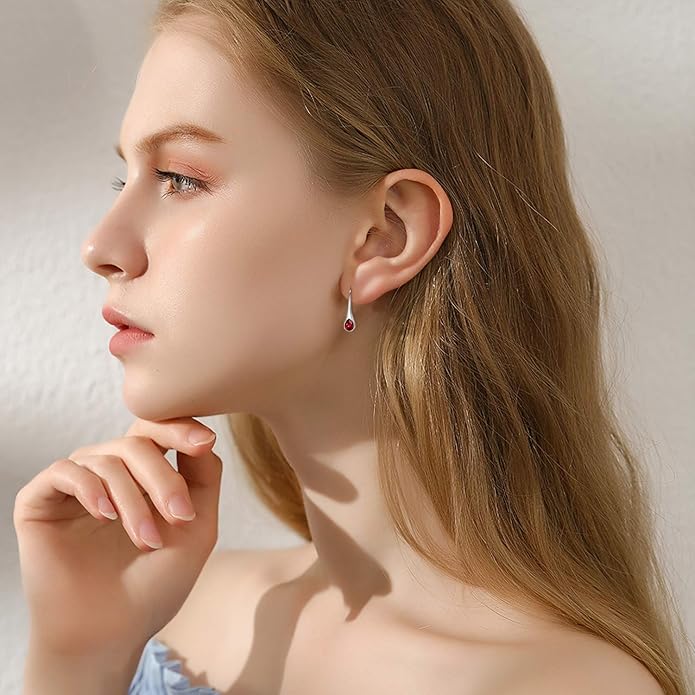 925 Sterling Silver Small Pear-Shaped Modern Style Hook Earrings with Crystals from Austria