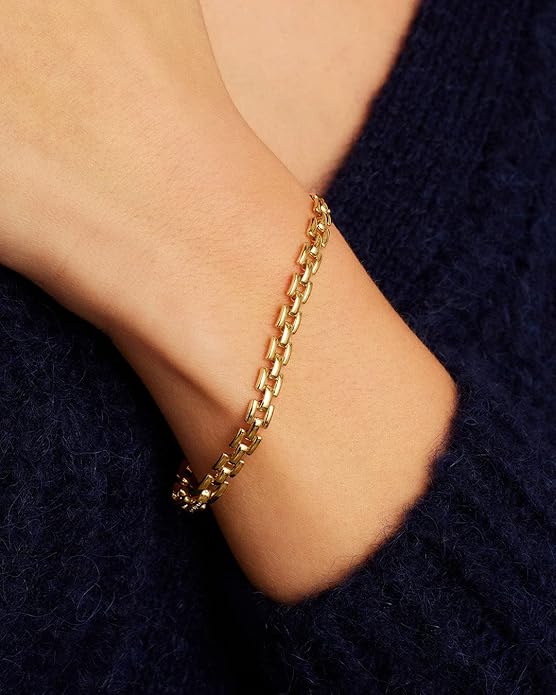 gorjana - Brooklyn Bracelet 7"-7 1/4" - 18k Gold Plated Brass - Textured Chain Links - Stylish Retro Design - Versatile Stacking, Lightweight Comfort