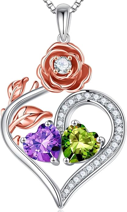 Iefil Valentines Day Gifts for Her - 925 Sterling Silver Double Birthstone Necklace, Anniversary Birthday Gifts for Women, Jewelry Gift for Wife Her