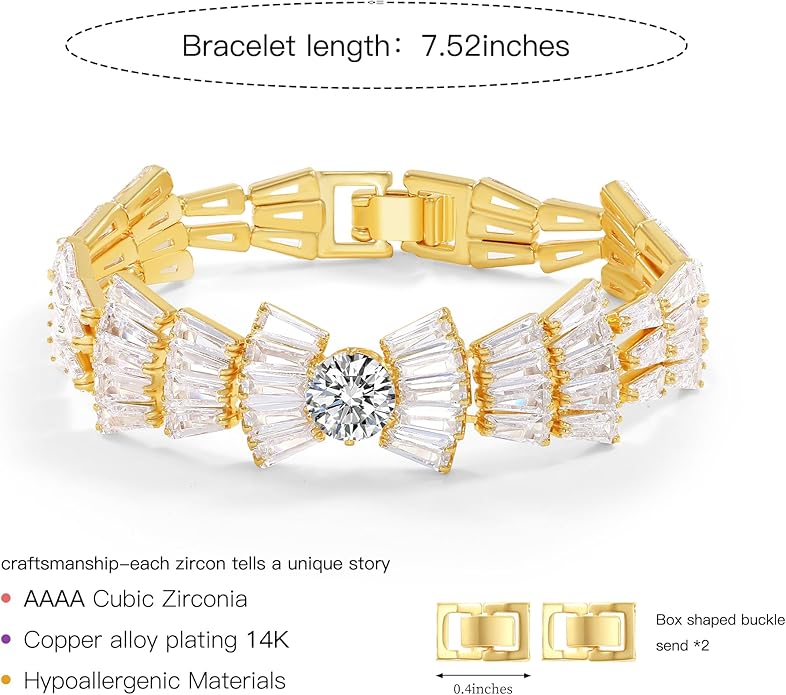 14K Gold Plated Women’s Tennis Bracelet – Sleek CZ Line Bracelet, Fits 6.0"–7.2" Wrist – Sparkly Everyday Jewelry Gift, Contemporary Tennis Bracelets for Women