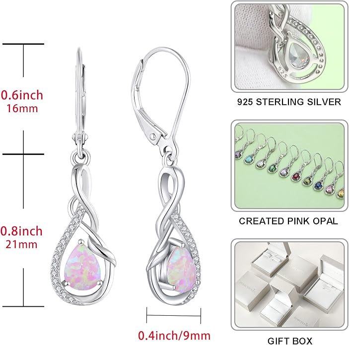 Starchenie Infinity Dangle Drop Earrings Sterling Silver Leverback Earrings Gemstones Twisted Jewelry