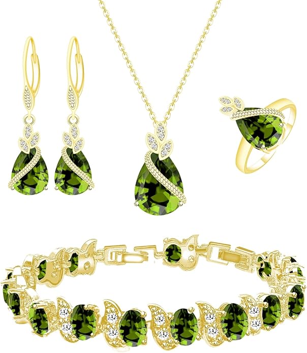 LMXXVJ Jewelry Set for Women,Teardrop Cubic Zirconia Necklace Earrings Adjustable Ring Bracelet Jewelry Set Formal Jewelry Gift
