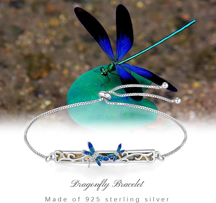 Dragonfly Bracelet 925 Sterling Silver Butterfly Bracelet Adjustable Celtic Moon Bracelet Irish Celtic Jewelry Gifts for Women