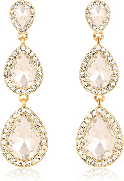 Vintage Rhinestone Teardrop Dangle Earrings Long Dangling Drop Earrings Crystal Chandelier Earrings for Women Wedding Bridal Prom
