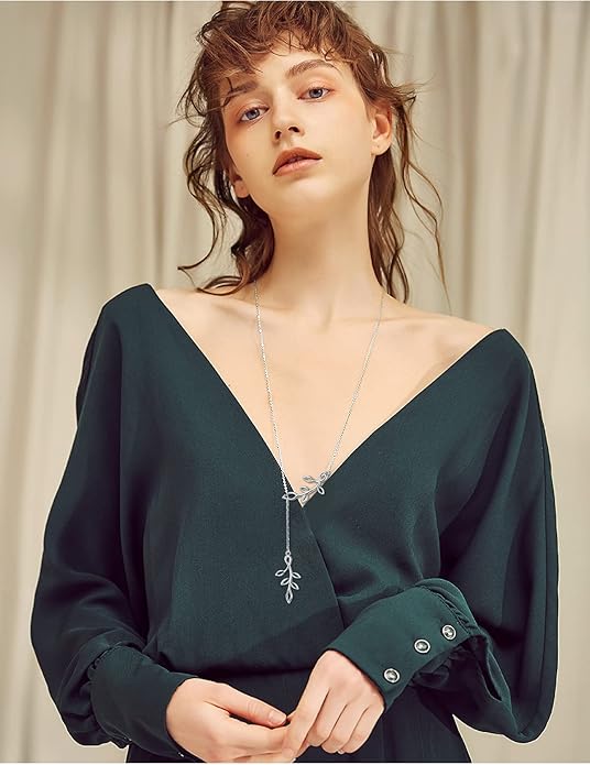 Long Necklace Sterling Silver Larait Bar Y Lariat Long Chain Drop Adjustable Necklace Gift for Her, 30"