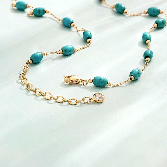 Created Turquoise Necklace for Women 14K Gold Plated Beaded Heart Choker Boho Necklaces Handmade Beach Summer Everyday Western Jewelry Gifts