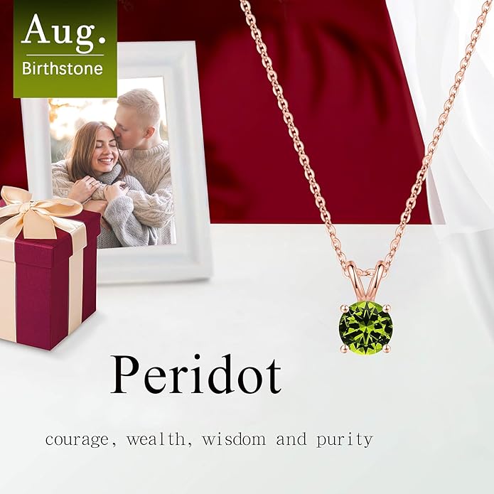 SMILEST Birthstone Necklace for Women Mom Wife, 1ct Sparkle Round Cut Birthstone Pendant 925 Sterling Silver Necklace Gifts for Women Mom Wife Friend