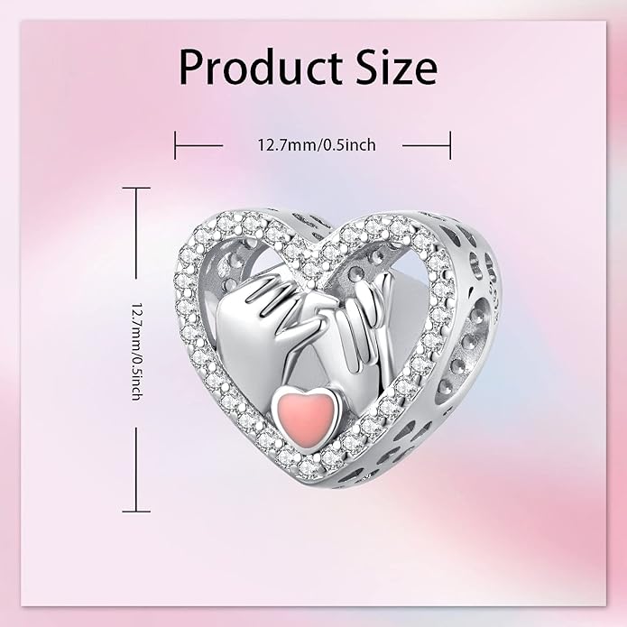 Birthday Fashion Love Heart Dangle Charm 925 Sterling Silver Charms fits Bracelets and Necklace Pendant Bead Charms Jewelry Present for Women Family Friends