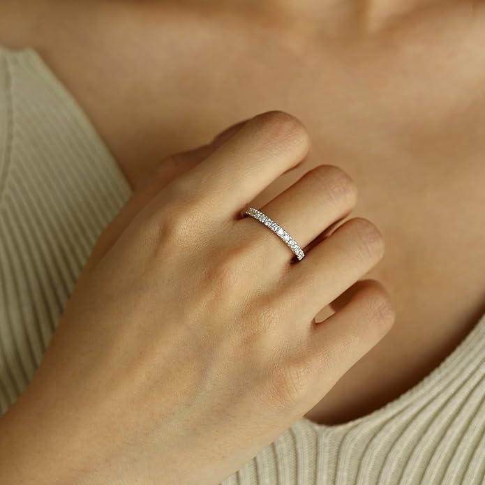AGVANA Eternal Glow 0.42 Ct. Tw. Lab Grown Diamond Ladies Eternity Wedding Anniversary Stackable Band Ring in Sterling Silver Engagement Promise Wedding Band Ring for Women (D-E Color, VS Clarity)