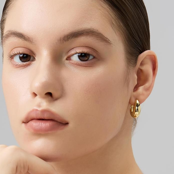 18K Gold Plated Huggie Hoop Earrings for Women, 925 Sterling Silver Post, Hypoallergenic Small Earrings