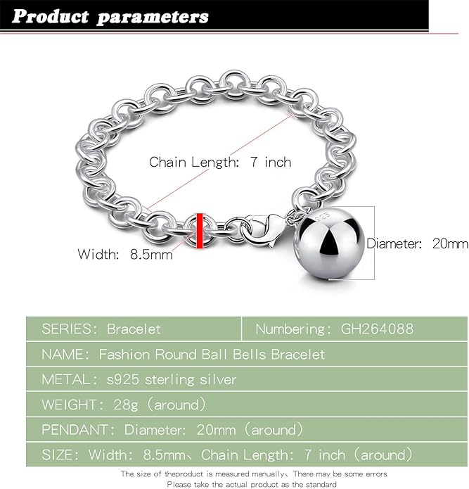 Dankadi Women 925 Sterling Silver Round Cable Wire Link Bracelet Charm Heart-Bell-Square-Circle Pendant Chain Bangle Fine Jewelry Gift For Wife Her