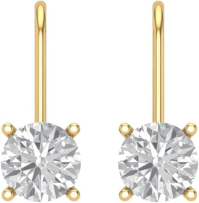14K White Gold Moissanite Earrings Men & Women, Solid Gold Simulated Diamond and Lab Diamonds Studs for Men & Women, 1ct - 2ct Round, Princess, Heart, Halo Cut, Dangle, Lever or Screw Back Earrings, VVS1, D Color, Pink or Blue - Luxury Gift Box