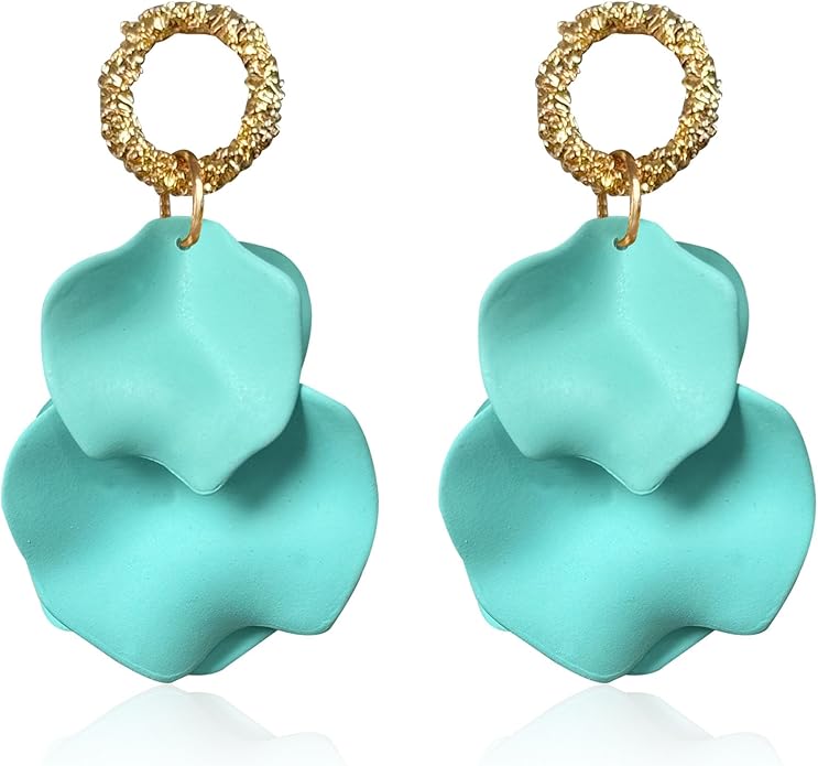 Anmpab Statement Matte Rose Flower Petal Stud Earrings for Women Dangly Floral Petal Earrings Jewelry Accessories Romantic Gifts for Her Women
