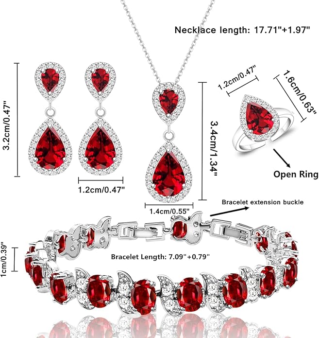 LMXXVJ Teardrop Jewelry Set for Women，Necklace Earrings Adjustable Ring Bracelet Set Fashion Formal Platinum/Gold/Rose Gold Jewelry Gift Girl/Mom/Wife/Grandmother/Best Friend/Aunt