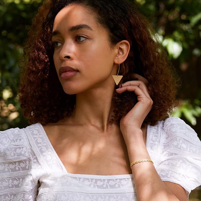 SOFYBJA Dainty 18K Gold Plated Disc Ball Triangle Sunburst Drop Earrings Long Dangle Lightweight Handmade Earrings Jewelry