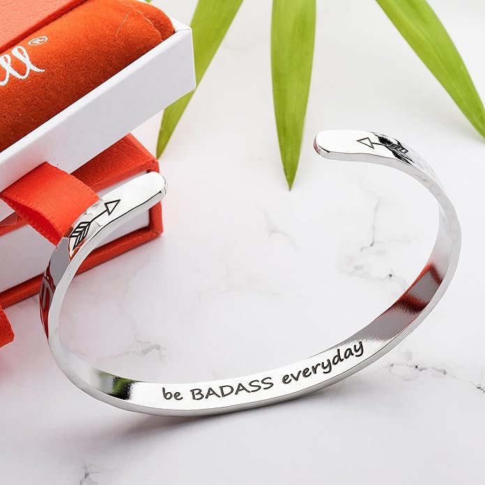 Carviell Engraved Cuff Bracelets for Women – Inspirational, Friendship, Love, Mom, Daughter, Sister, Christian, Graduation, Memorial & Wedding Gifts – 80+ Phrases – Stainless Steel, Gift-Ready