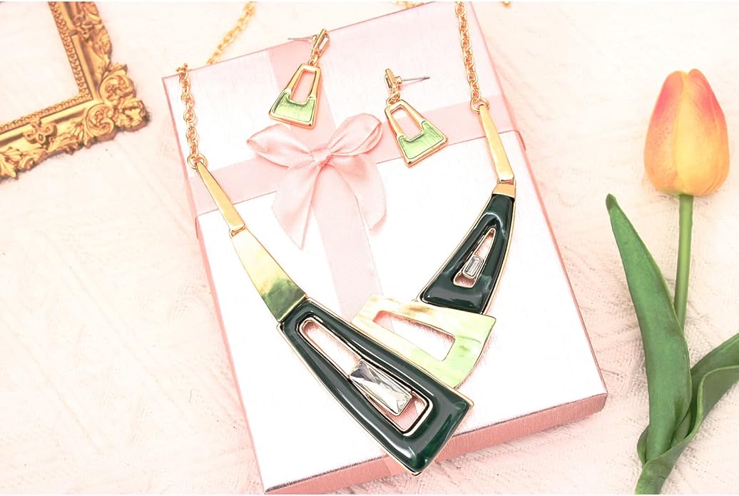 SFE Irregular Enamel Triangle Shape shell Collar Bib Bohemian Boho Statement Necklace Earrings Fashion Costume Jewelry Set for Women
