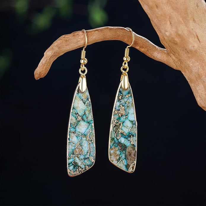Boho Women Natural Stone Earrings Unique Healing Imperial Jasper Gemstone Energy Hypoallergenic Lightweight Dangle Drop Earrings Multiple Styles Earrings Jewelry for Birthday Party Gift