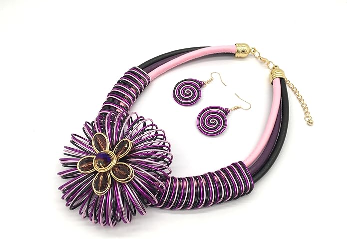 Statement African Necklace For Women African Jewelry Costume Earring Sets Tribal Fashion Colorful Big Rhinestone Crystal Pendent Collar Choker Bold Chunky Bib Handmade