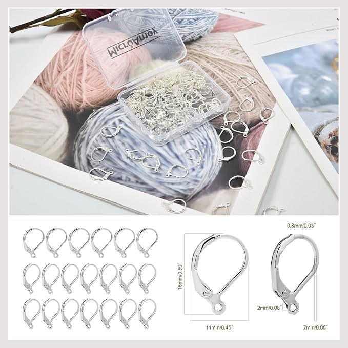 100Pcs Silver Filled Leverback Earwires French Earring Hooks,Hypoallergenic Dangle Ear Wire Findings for DIY Jewelry Making Supplies (Silver-French Earring Hooks)