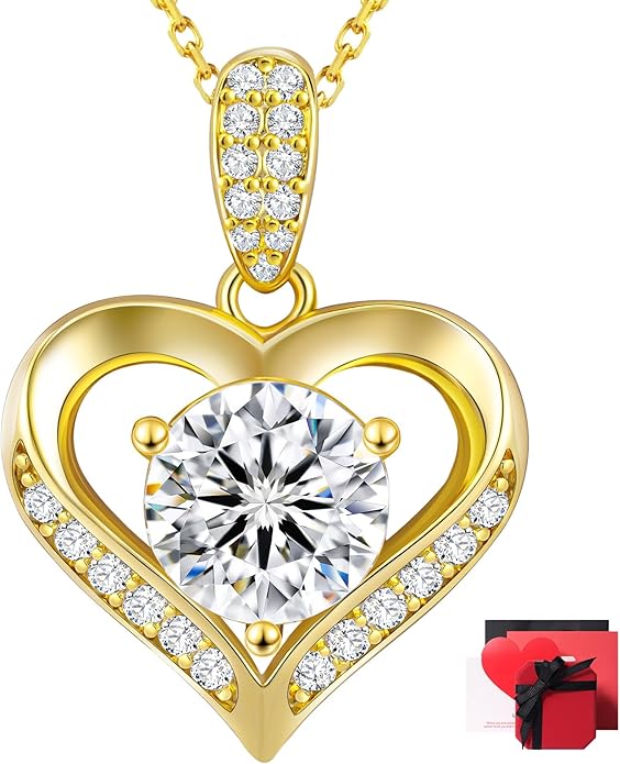KRKC Moissanite Heart Necklace for Women, 1-3 Carat Lab Created Diamond Pendant, 14K/White Golden Plated S925 Sterling Silver Chains, Valentines Day Christmas Birthday Gifts for Her Wife Anniversary