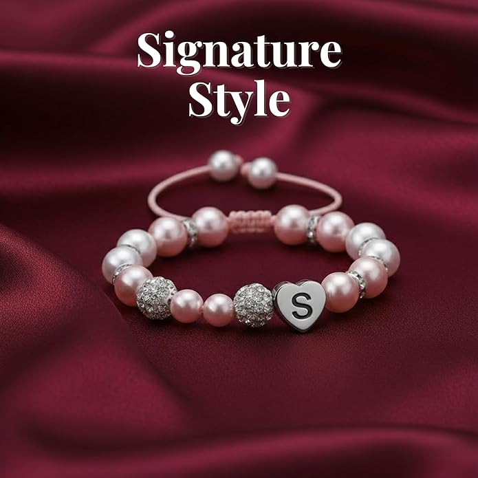 Solza Heart Bead Initial Bracelet – Personalized Stainless Steel Beaded Bracelet with Letter Charm, Adjustable Heart Bracelet, Fashion Jewelry Gift, Stackable Personalized Jewelry Accessory