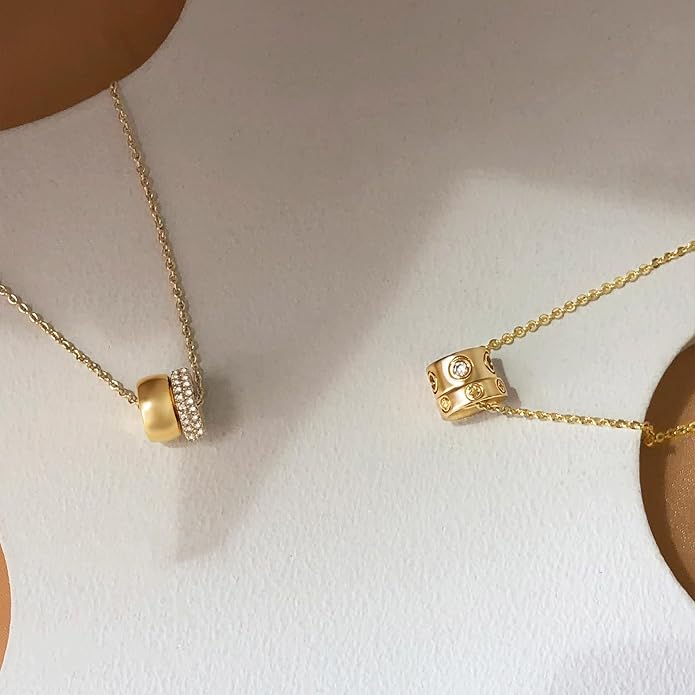 OGD Layered CZ Rondelle Pendant Necklaces for Women, 14K Gold Plated Trendy Mariner Chain Dainty Circle Rondelle Pendant Choker Necklace for Women Two-Toned Cubic Zirconia Gold Necklace