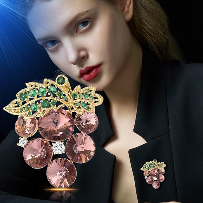 Fruit Brooch Austrian Crystal Rhinestone Brooch 18K Gold Plated Birthstone Lapel Pin Jewelry Birthday Gifts for Women Men