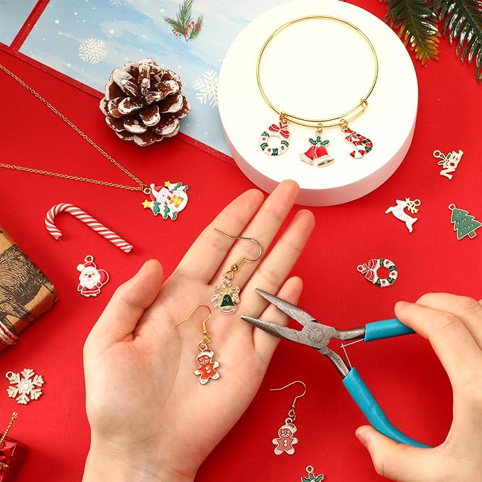 MARFOREVER 40Pcs/20 Pairs Christmas Charms, Christmas Gold Enamel Charms Pendants for Jewelry Making, Metal Alloy Xmas Charm Pendants for Bracelet Necklace Earrings Making Accessories