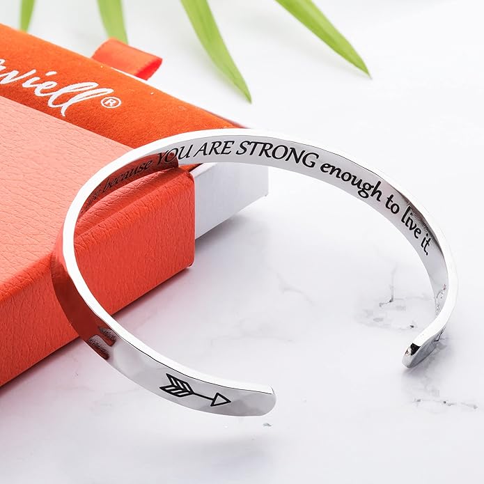 Carviell Engraved Cuff Bracelets for Women – Inspirational, Friendship, Love, Mom, Daughter, Sister, Christian, Graduation, Memorial & Wedding Gifts – 80+ Phrases – Stainless Steel, Gift-Ready