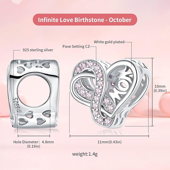 VOROCO 925 Sterling Silver mom Charm for Bracelets Necklaces pendant Charms,Infinity Love Heart Charms for Mother Birthday Christmas day Jewelry Gifts