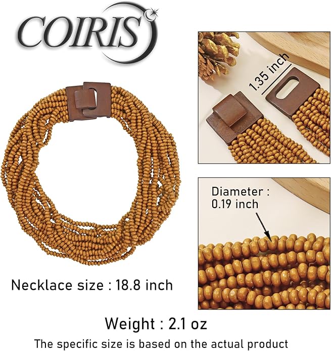 Coiris Beaded Strand Necklace for Women Boho Chunky Beaded Strand Necklace Bohemian Summer Beach Necklace Jewelry for Women(N0059-Black)