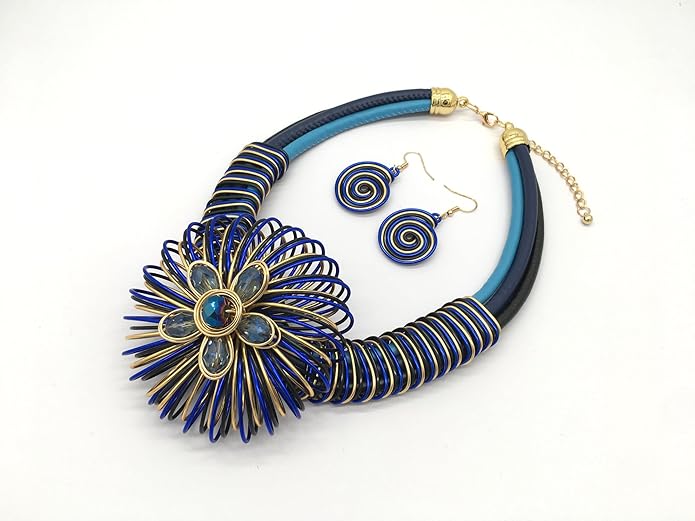 Statement African Necklace For Women African Jewelry Costume Earring Sets Tribal Fashion Colorful Big Rhinestone Crystal Pendent Collar Choker Bold Chunky Bib Handmade
