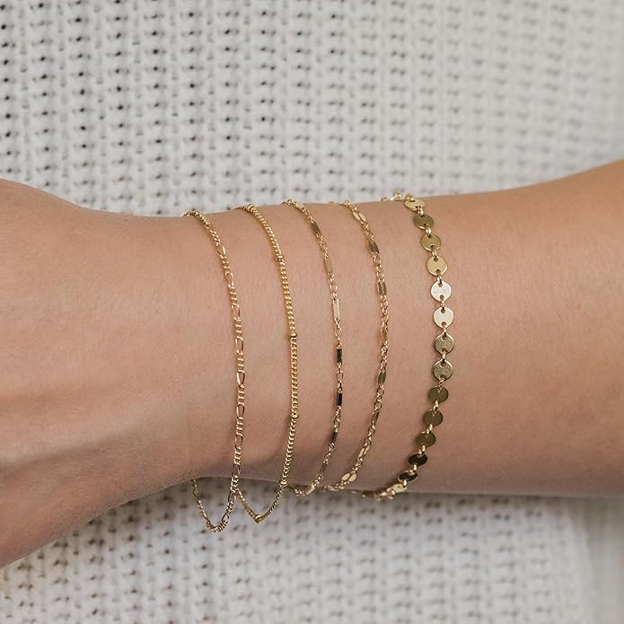 DEARMAY 14K Gold Plated Bracelets for Women, Jewelry Sets Cute Tennis Beaded Bracelets Cuban Link Paperclip Chain Dainty Bracelet Pack Gifts